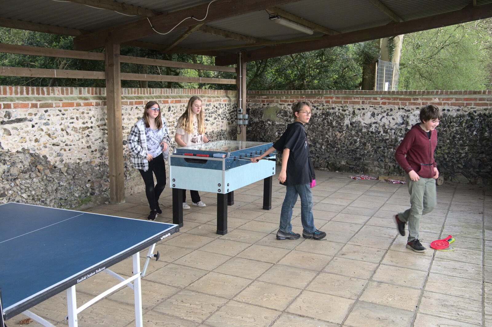 A Camper-Van Trip, West Harling, Norfolk - 13th April 2022: A game of table football is abandoned