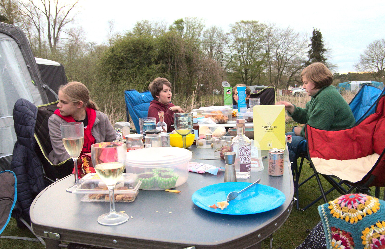 A Camper-Van Trip, West Harling, Norfolk - 13th April 2022: There's another dinner outside Rachel's caravan