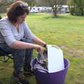 Isobel does the washing up, A Camper-Van Trip, West Harling, Norfolk - 13th April 2022