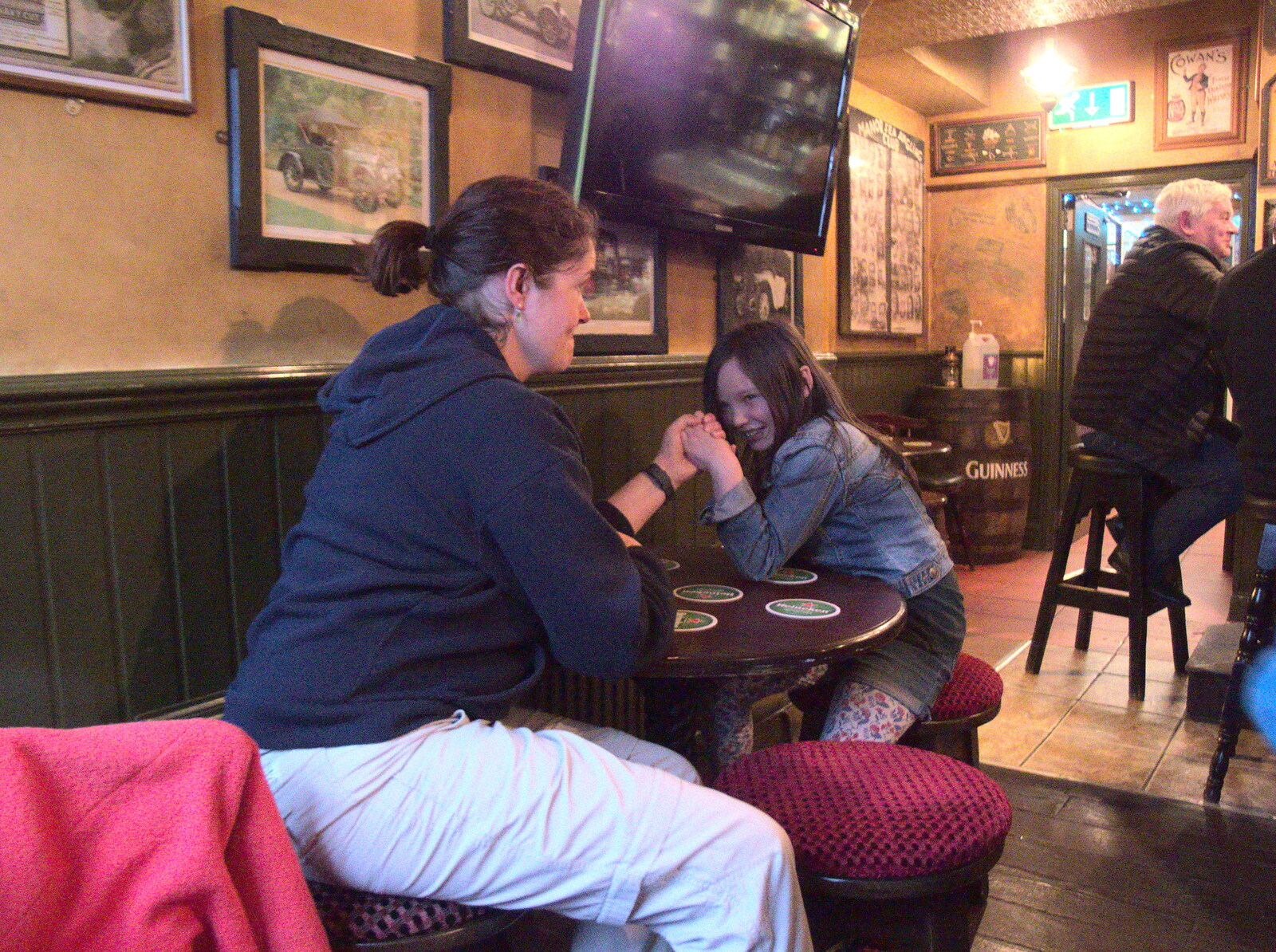 Isobel and Faith do a bit of arm wrestling from Manorhamilton and Bundoran, Leitrim and Donegal, Ireland - 16th April 2022