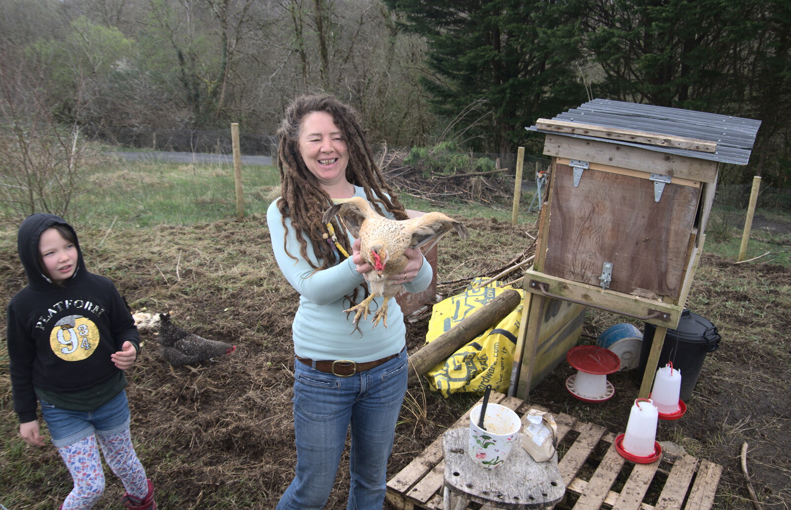 Davida shows us one of the chickens from Manorhamilton and Bundoran, Leitrim and Donegal, Ireland - 16th April 2022