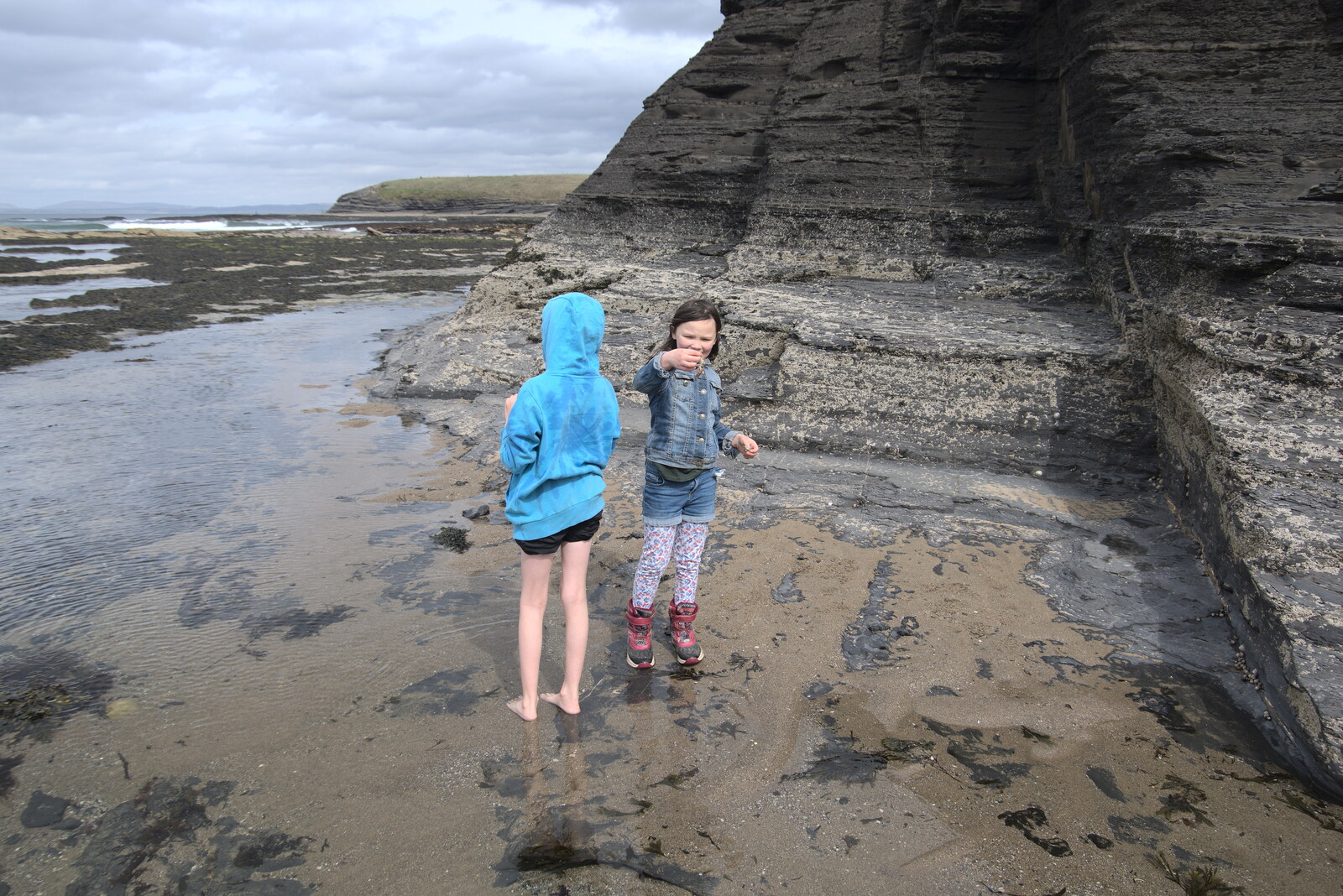 Faith looks at the dead crab from Manorhamilton and Bundoran, Leitrim and Donegal, Ireland - 16th April 2022