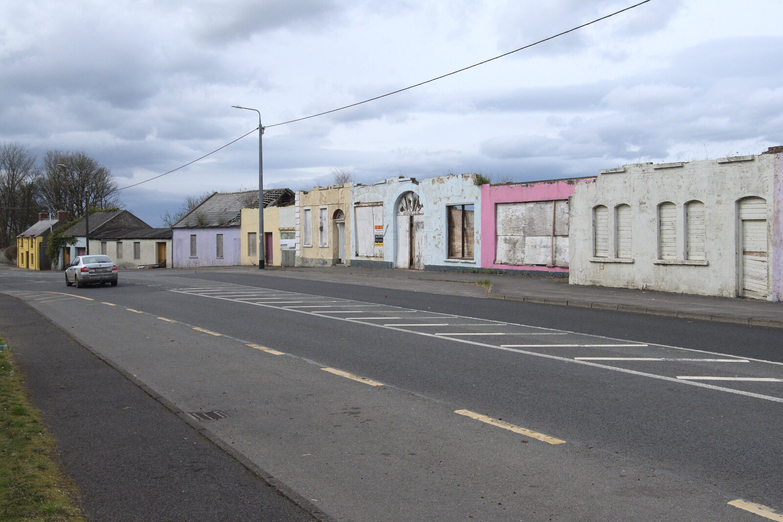 A whole row of derelict buildings in Ballyshannon from Manorhamilton and Bundoran, Leitrim and Donegal, Ireland - 16th April 2022