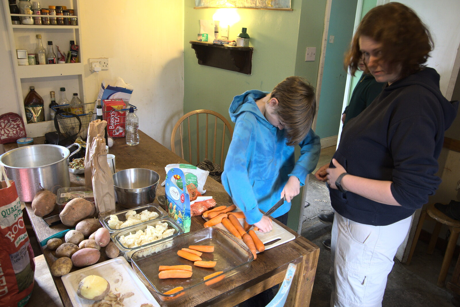 Harry chops up some carrots for lunch from Manorhamilton and Bundoran, Leitrim and Donegal, Ireland - 16th April 2022