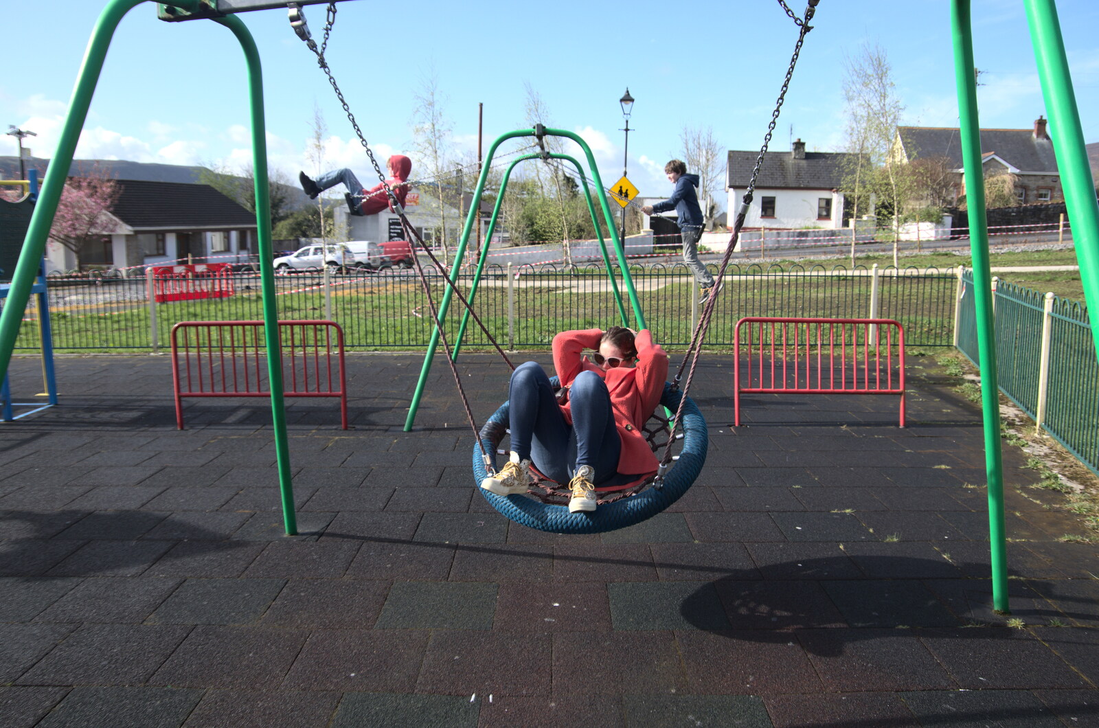 Isobel and the boys are in the playground from Manorhamilton and Bundoran, Leitrim and Donegal, Ireland - 16th April 2022