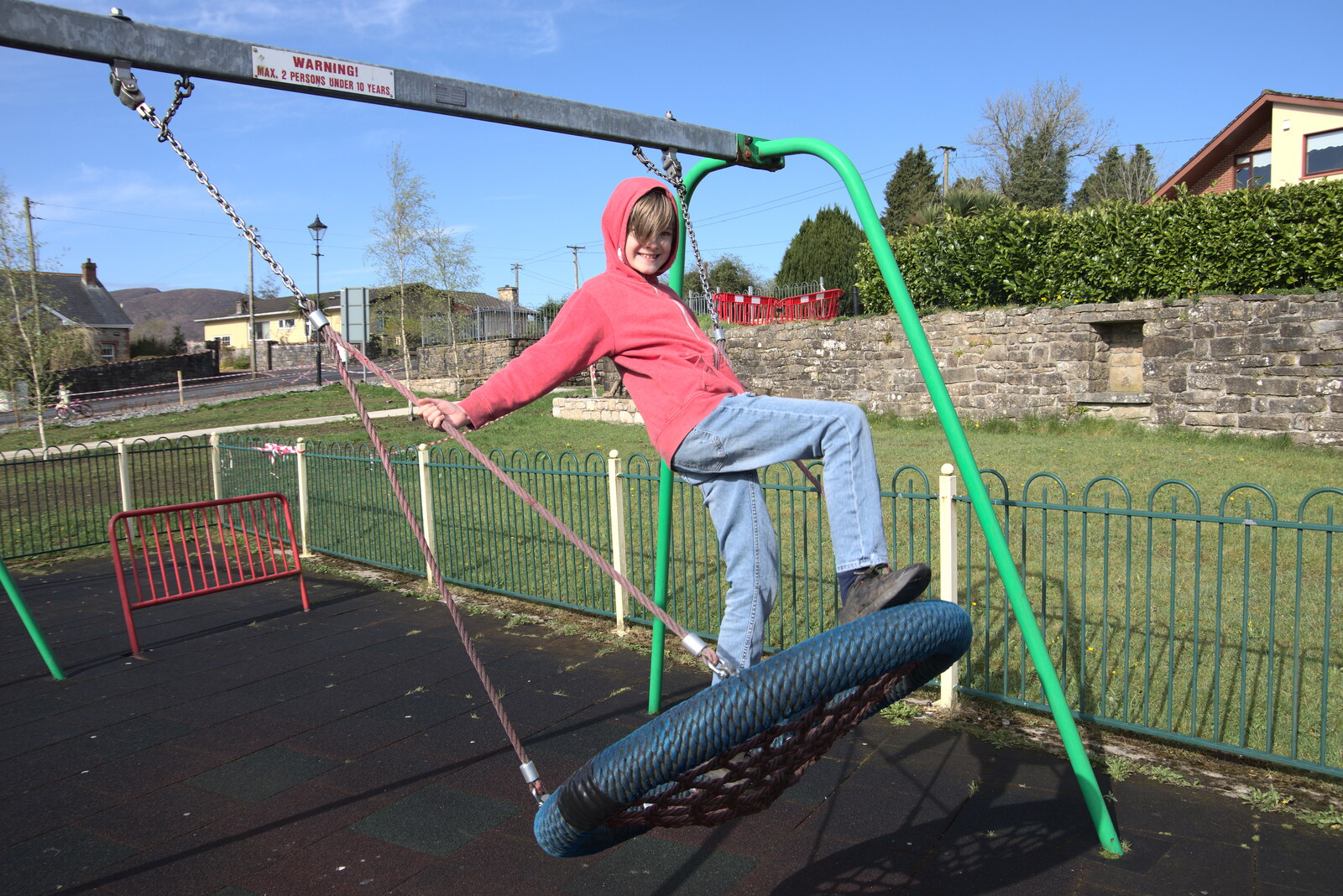 Harry on a tyre swing from Manorhamilton and Bundoran, Leitrim and Donegal, Ireland - 16th April 2022
