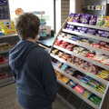 Fred scopes out the chocolates in the shop, Greencastle, Doagh and Malin Head, County Donegal, Ireland - 19th April 2022