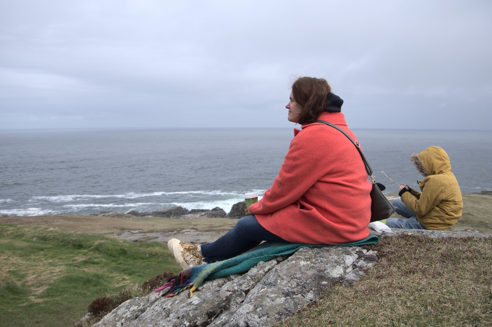 Greencastle, Doagh and Malin Head, County Donegal, Ireland - 19th April 2022: Isobel looks out to sea