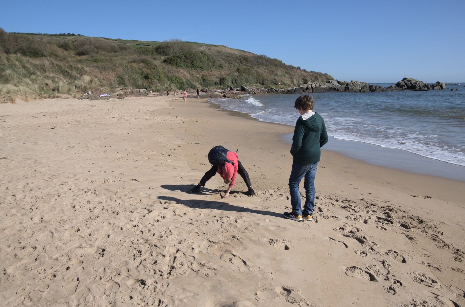 Greencastle, Doagh and Malin Head, County Donegal, Ireland - 19th April 2022: Harry and Fred on a beach at Shroove