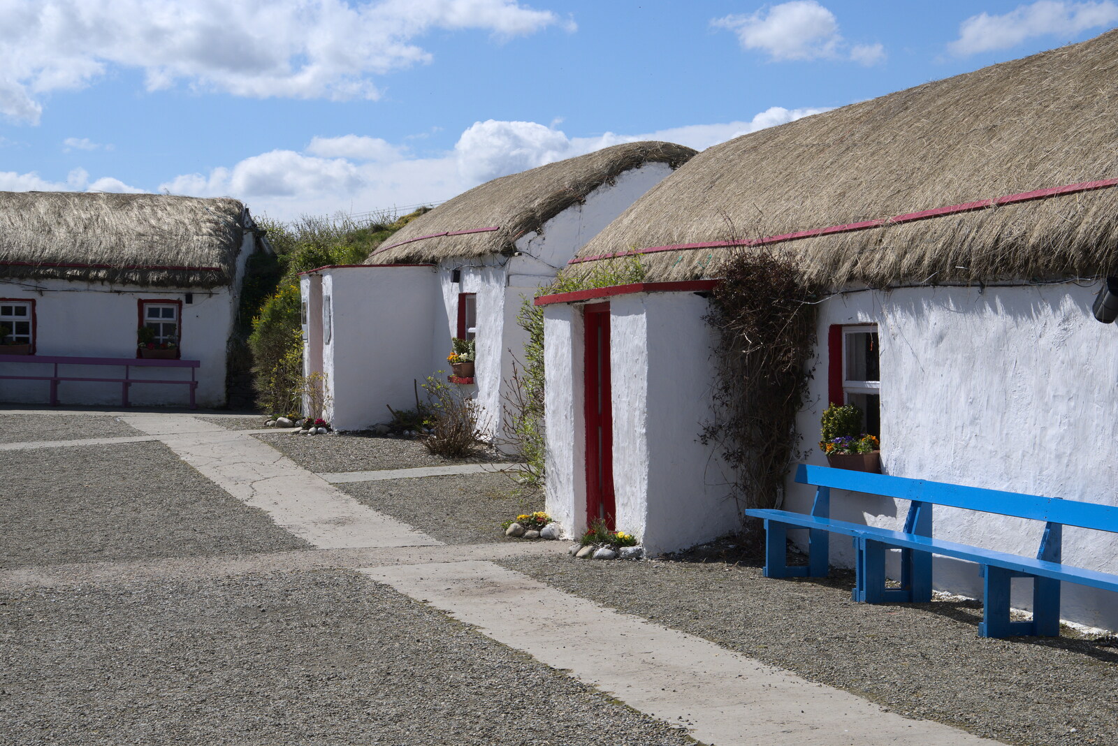 Greencastle, Doagh and Malin Head, County Donegal, Ireland - 19th April 2022: Traditional thatched cottages at the Famine museum