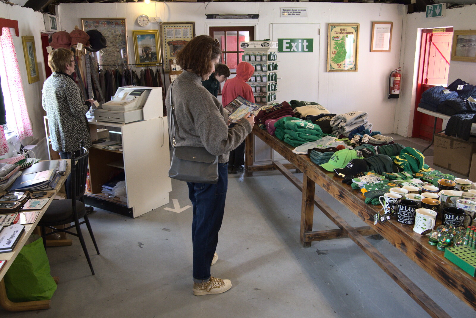 Greencastle, Doagh and Malin Head, County Donegal, Ireland - 19th April 2022: Isobel checks out the gift shop