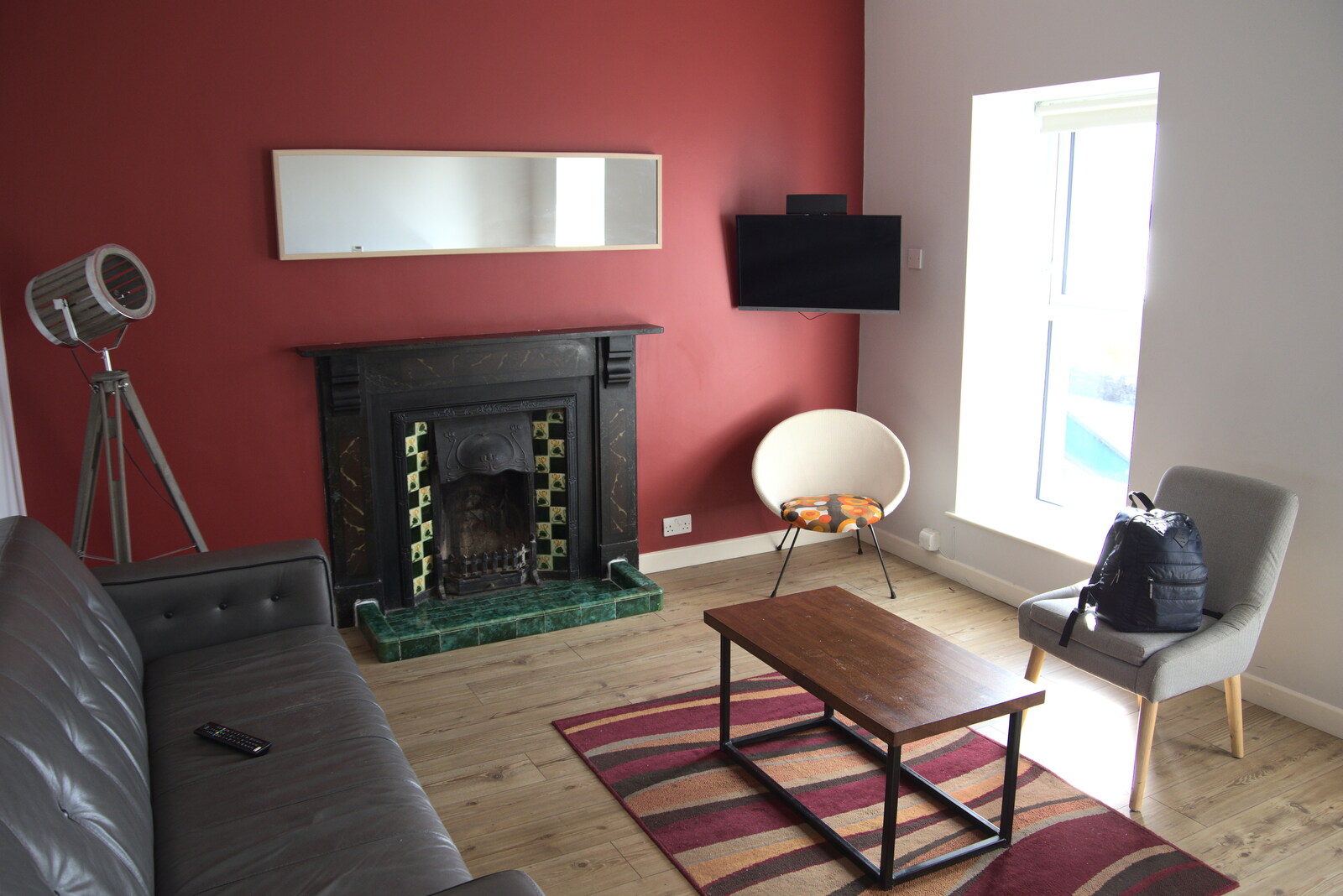 Greencastle, Doagh and Malin Head, County Donegal, Ireland - 19th April 2022: The apartment's lounge has an original fireplace