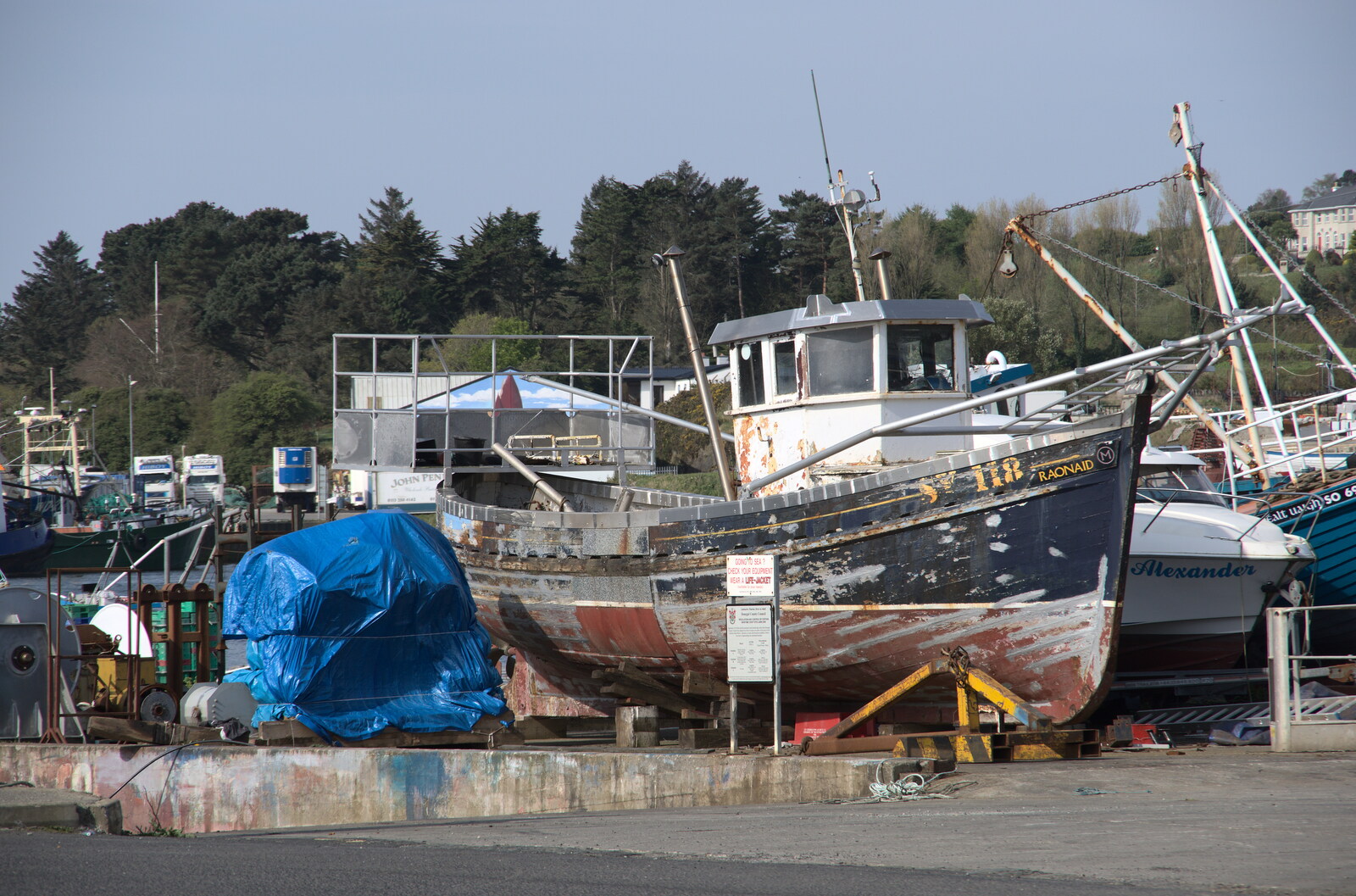 Greencastle, Doagh and Malin Head, County Donegal, Ireland - 19th April 2022: A boat is being restored