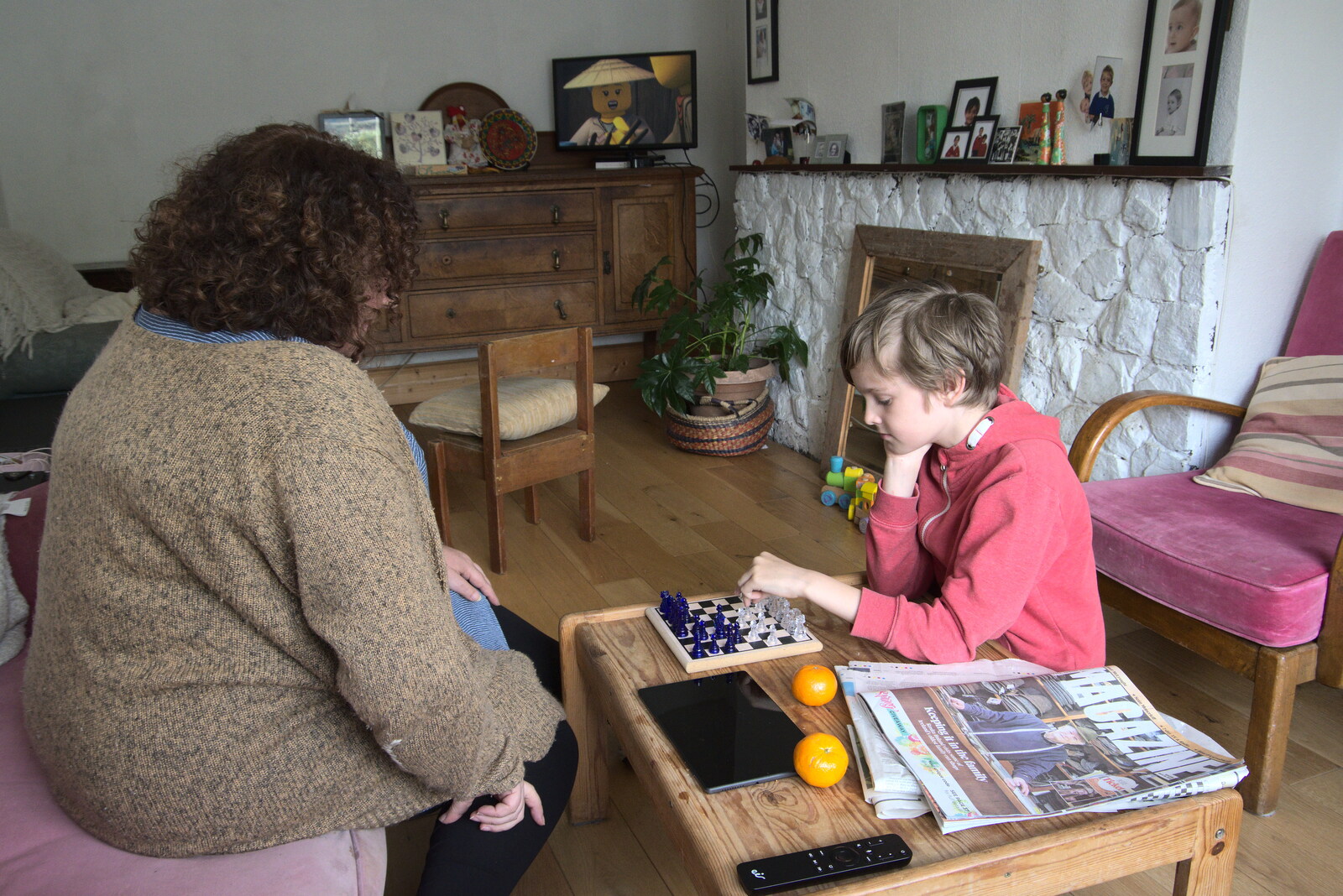 Blackrock North and South, Louth and County Dublin, Ireland - 23rd April 2022: Louise and Harry play chess