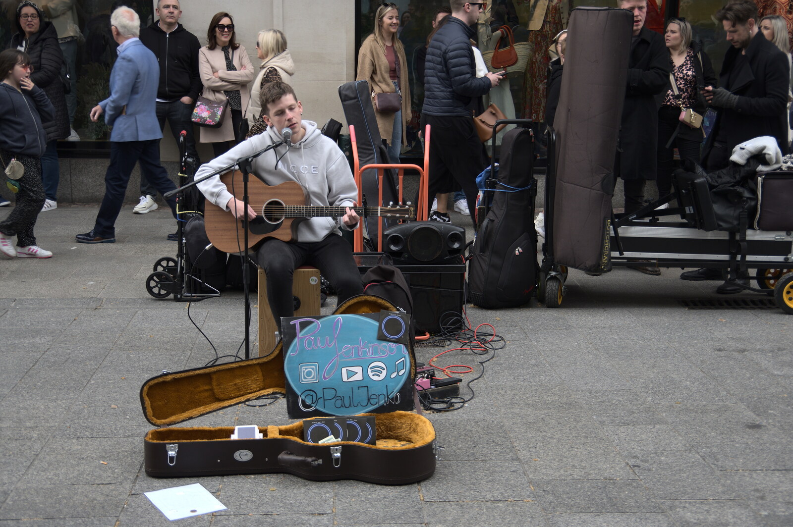 Blackrock North and South, Louth and County Dublin, Ireland - 23rd April 2022: Paul Jenkins - busking on Grafton Street