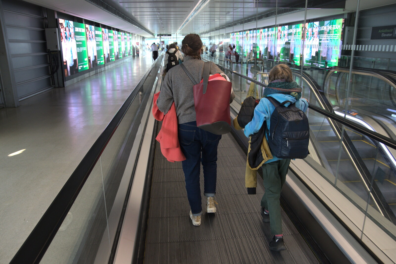 Blackrock North and South, Louth and County Dublin, Ireland - 23rd April 2022: We're on the travelator at Dublin Airport