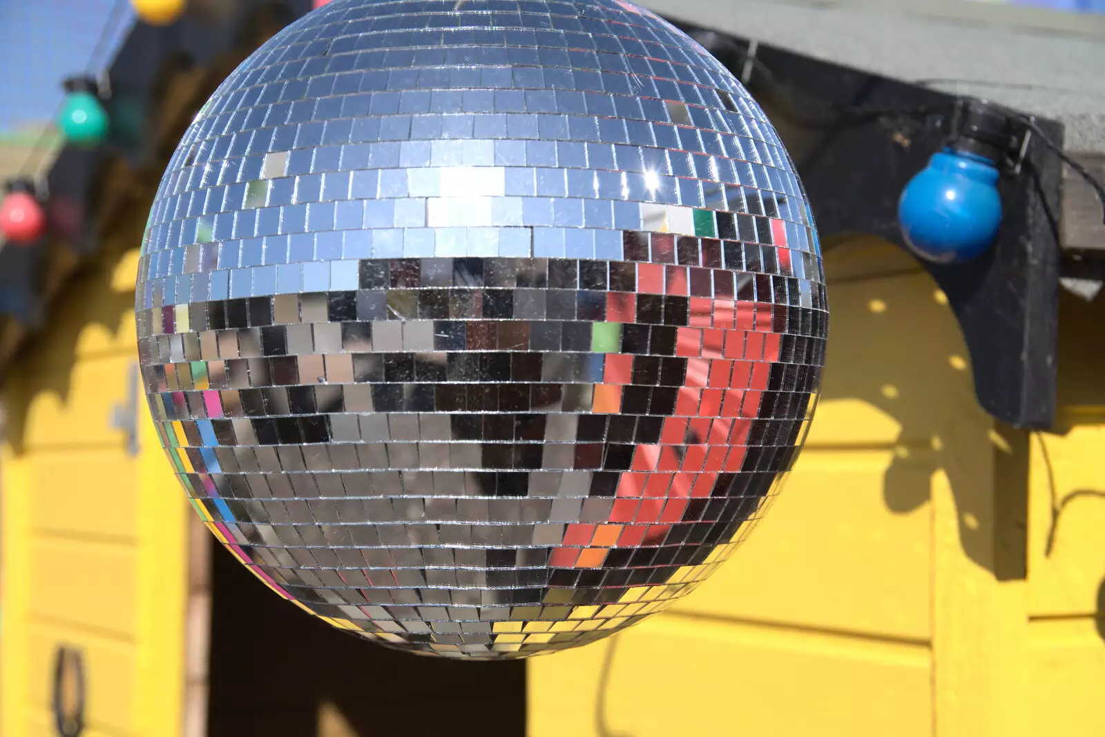 A café beach hut has a glitter ball hanging up, from On the Beach at Sea Palling, Norfolk - 8th May 2022