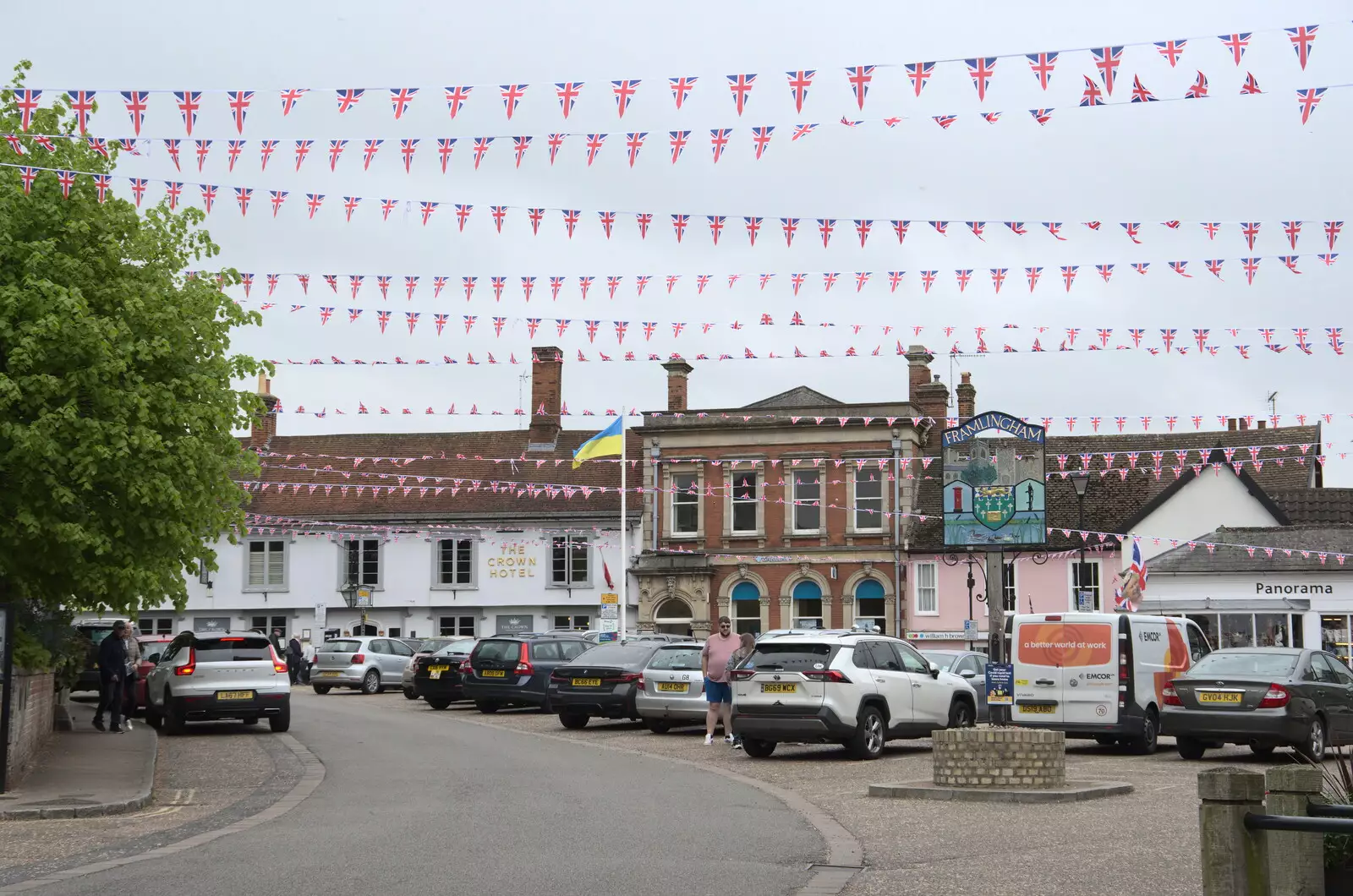 Framlingham's got the jubilee bunting out, from On the Beach at Sea Palling, Norfolk - 8th May 2022