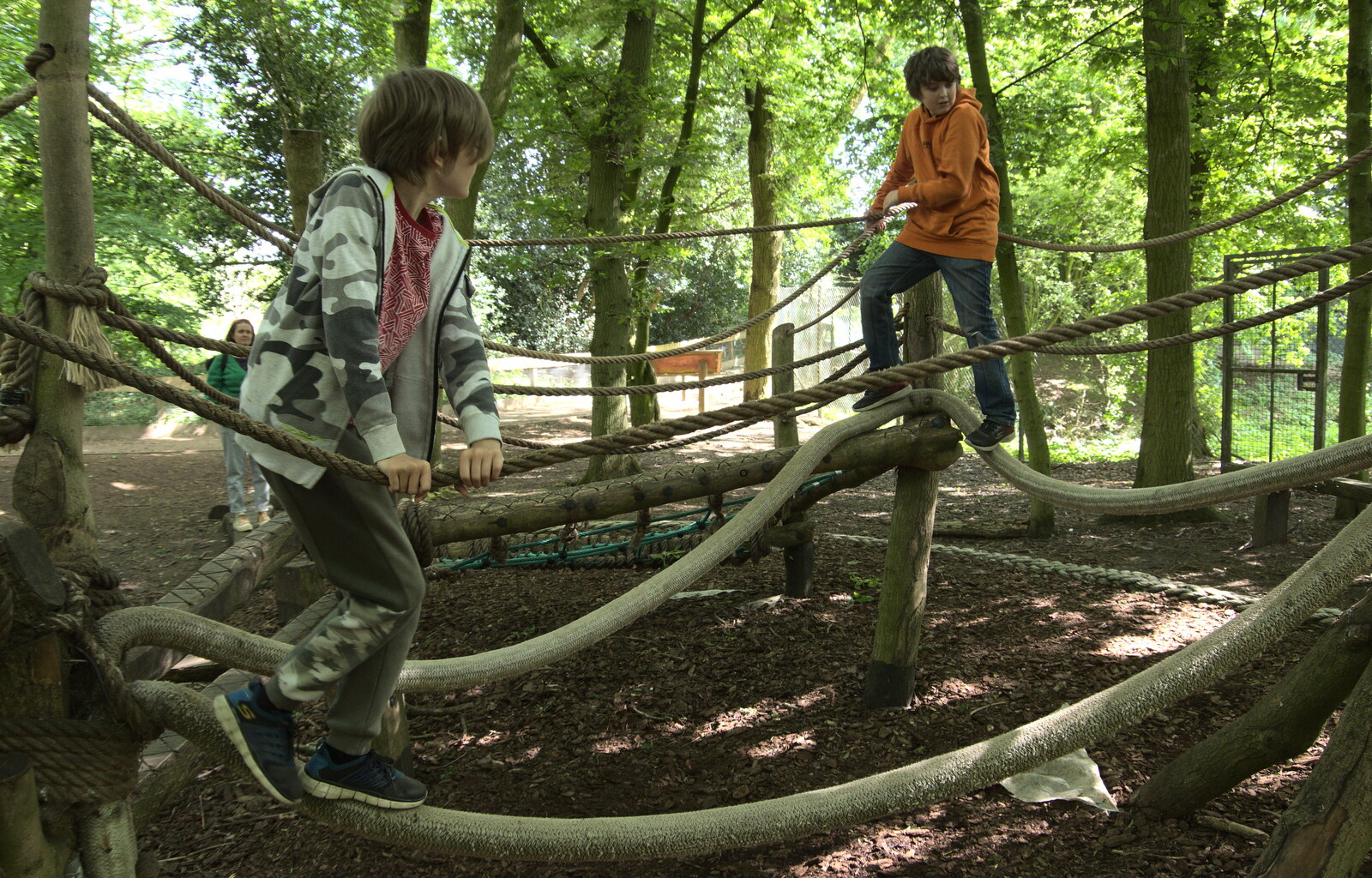 The boys run around in the woods from A Moth Infestation and a Trip to the Zoo, Banham, Norfolk - 21st May 2022
