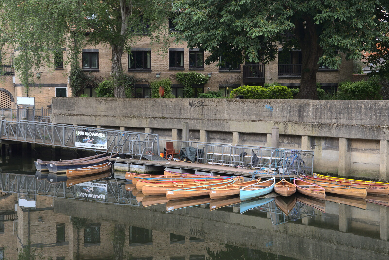 Pub and Paddle canoes moored up on the Wensum from Discovering the Hidden City: Norwich, Norfolk - 23rd May 2022