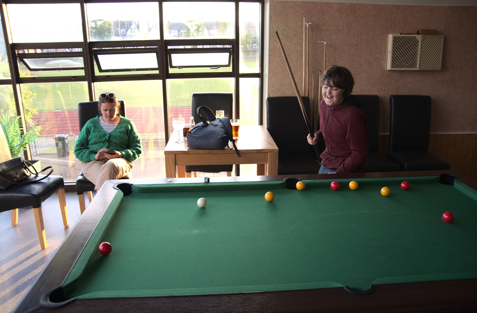 Fred gets a ball down as we play pool from Faded Seaside Glamour: A Weekend in Great Yarmouth, Norfolk - 29th May 2022