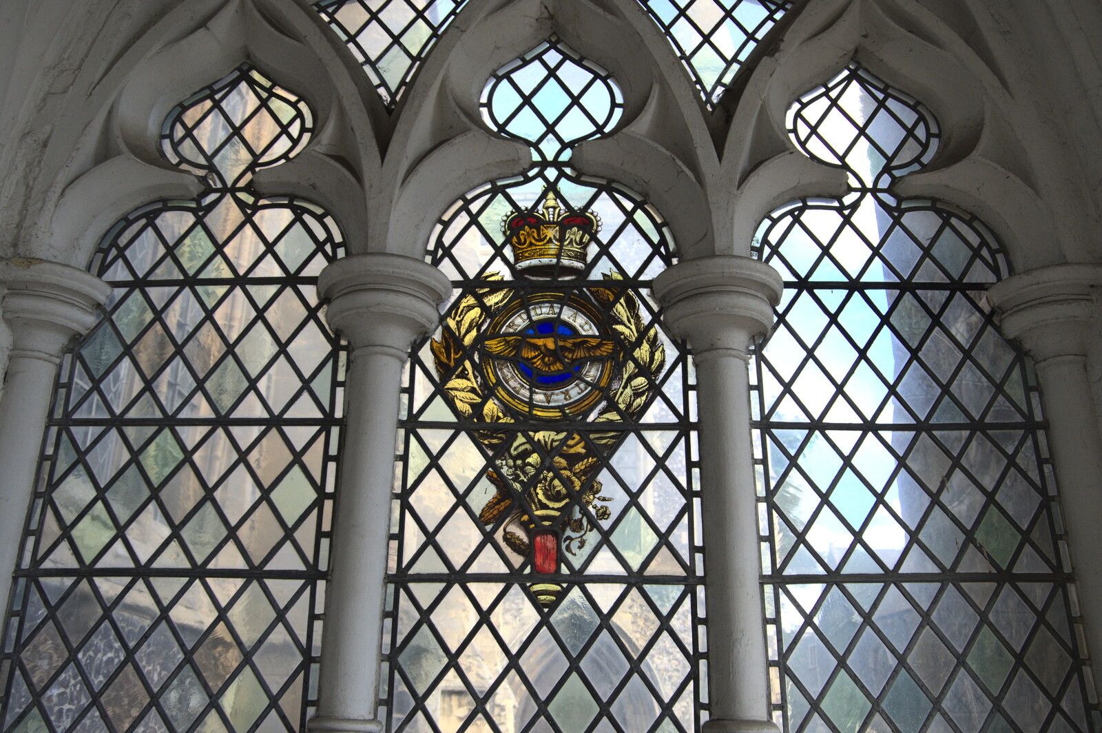 The RAF motto and crest in stained glass from Faded Seaside Glamour: A Weekend in Great Yarmouth, Norfolk - 29th May 2022