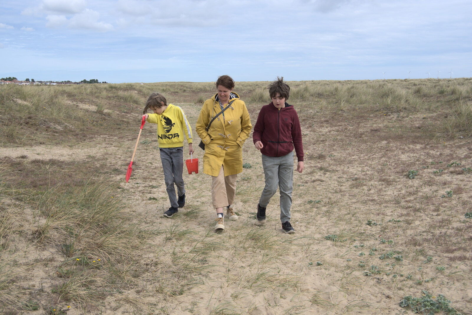 Harry, Isobel and Fred in the dunes from Faded Seaside Glamour: A Weekend in Great Yarmouth, Norfolk - 29th May 2022
