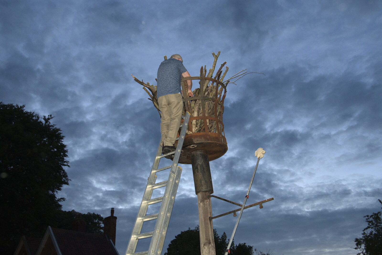 The beacon is prepared from The Lighting of the Jubilee Beacon, Eye, Suffolk - 2nd June 2022
