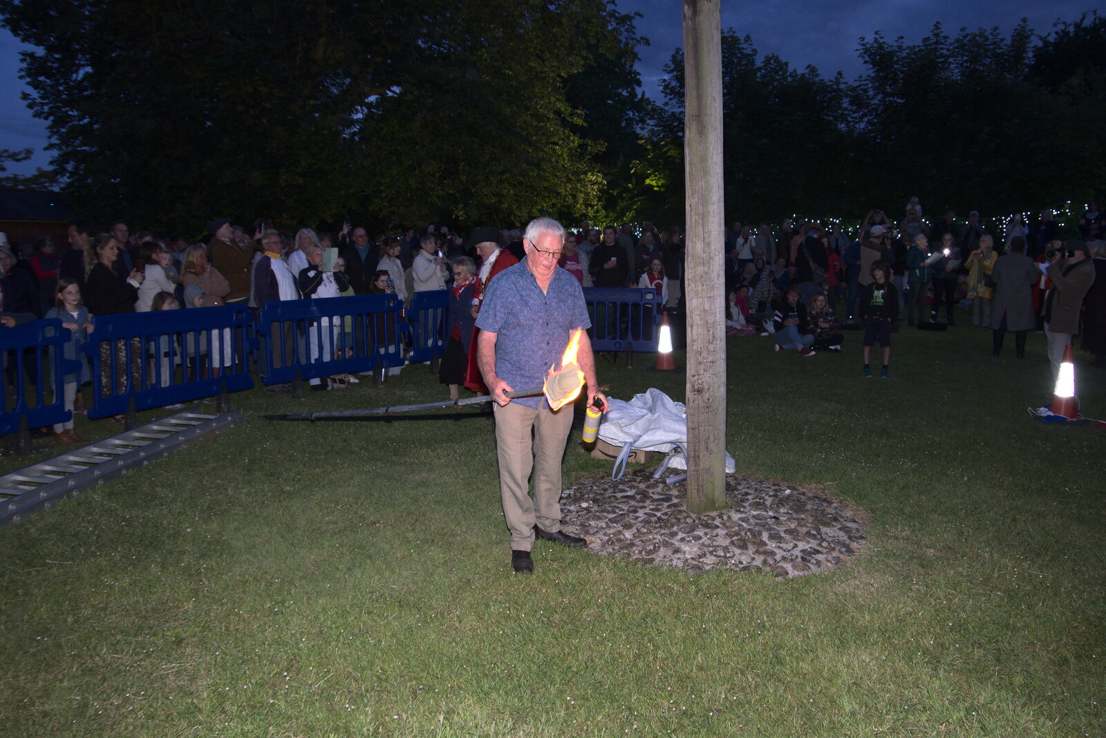 The beacon lighter is lit from The Lighting of the Jubilee Beacon, Eye, Suffolk - 2nd June 2022