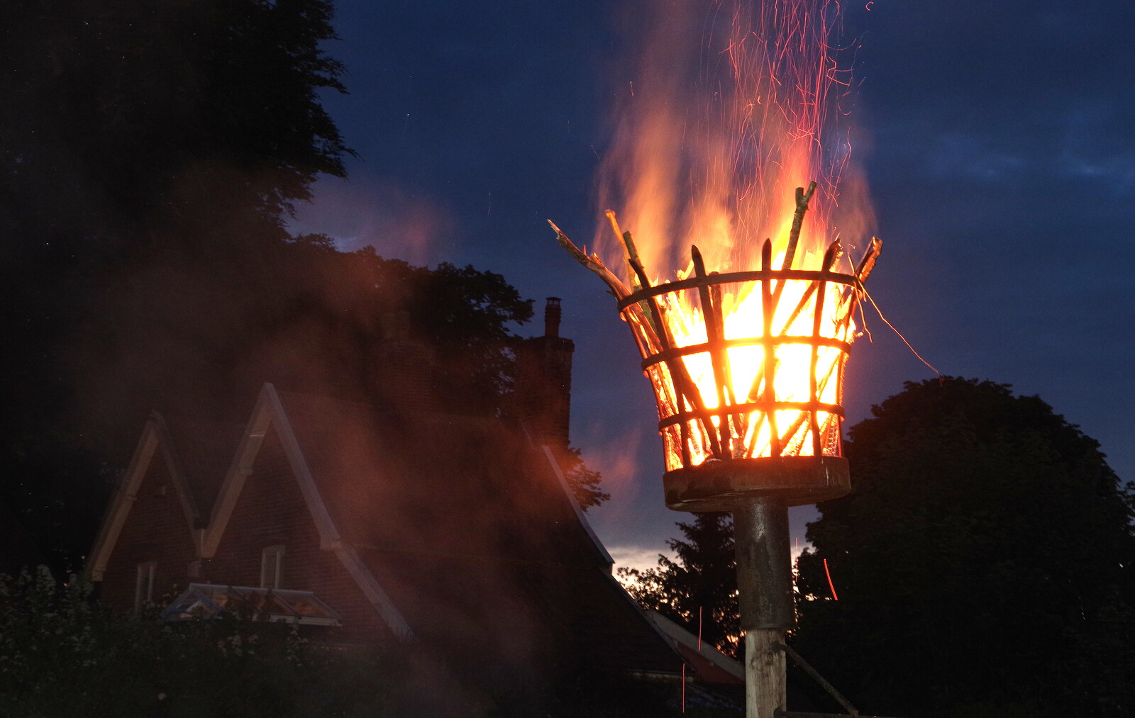 The beacon is well alight from The Lighting of the Jubilee Beacon, Eye, Suffolk - 2nd June 2022