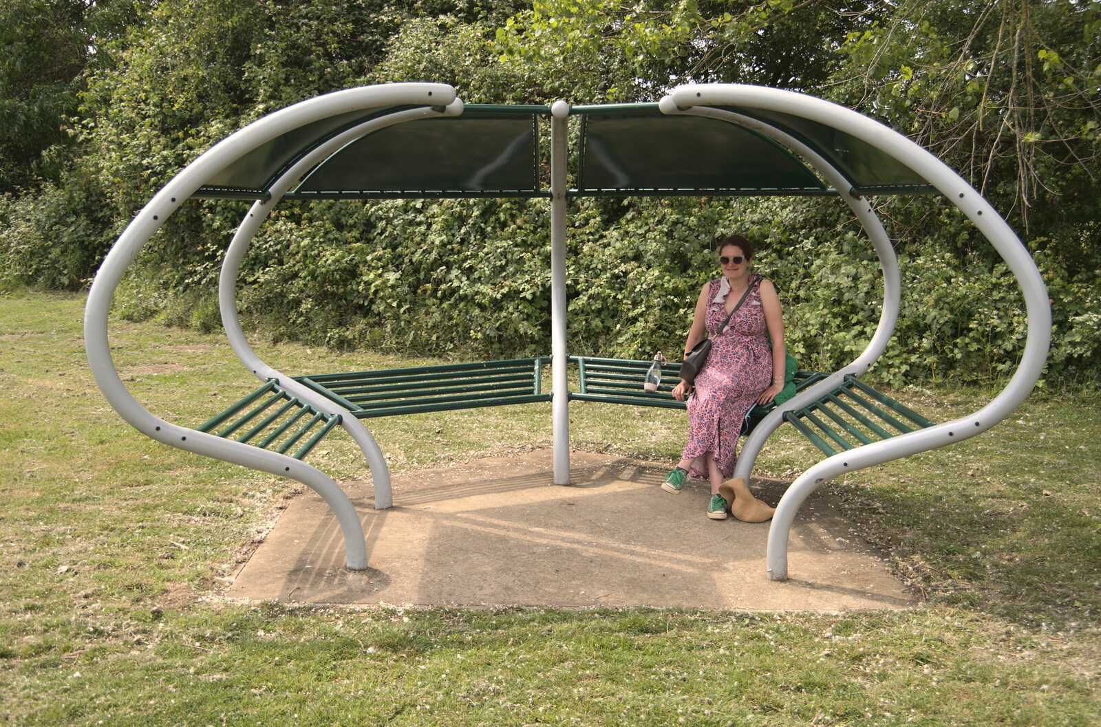 Isobel sits in a shelter on the playing field from The Gislingham Silver Band at Barningham, Suffolk - 3rd June 2022