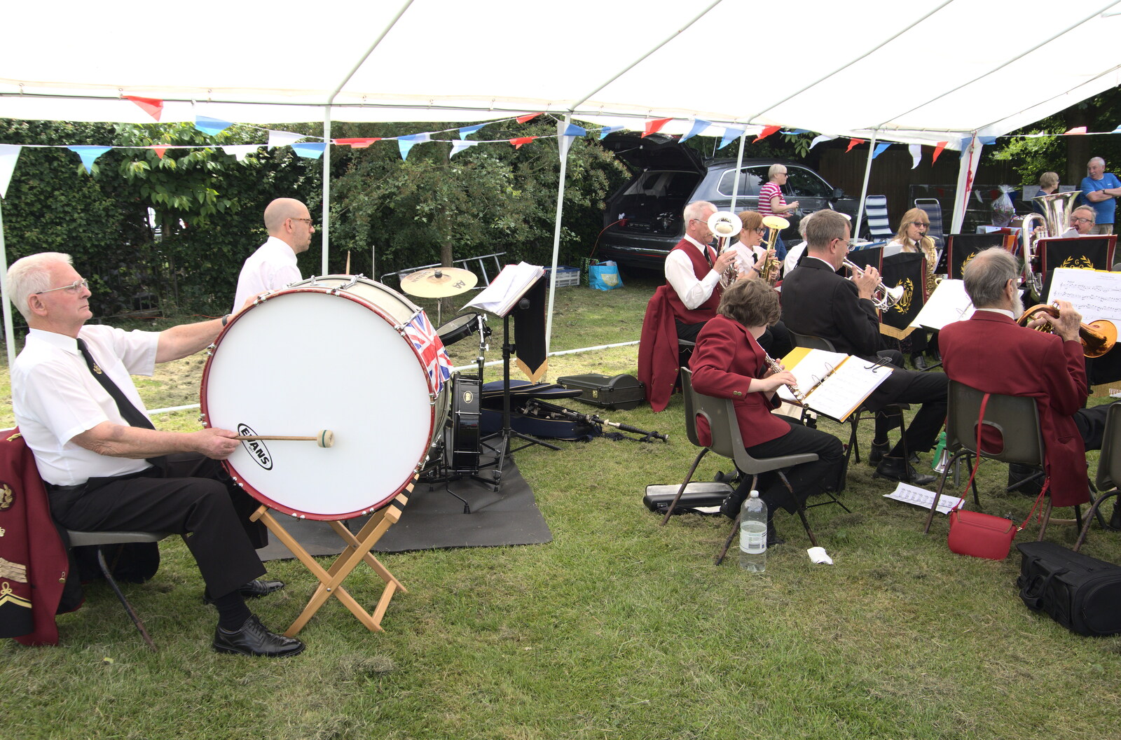 Terry on bass drum duty from The Gislingham Silver Band at Barningham, Suffolk - 3rd June 2022