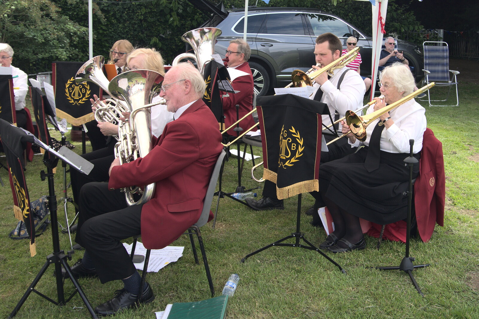 The bass section from The Gislingham Silver Band at Barningham, Suffolk - 3rd June 2022