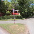A stripey Jubilee signpost at Clay Street, A Bike Ride Miscellany, Brome to Cotton, Suffolk - 6th June 2022