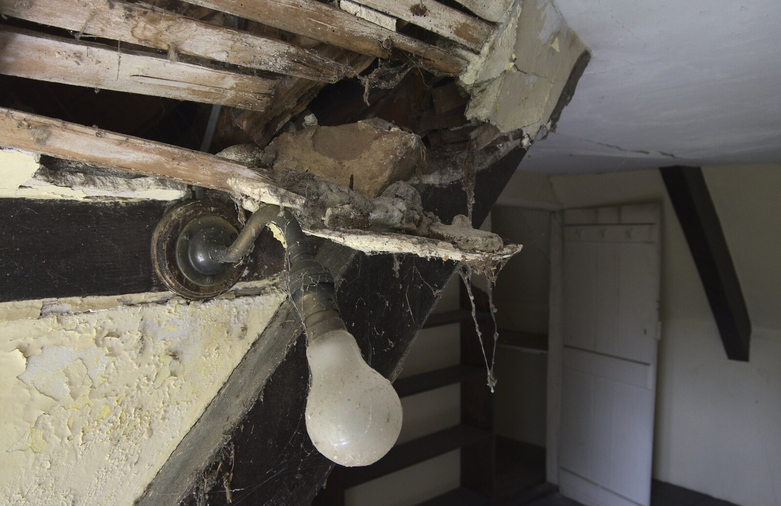 Ceiling decay around an original light fitting from A 1940s Timewarp, Site 4, Bungay Airfield, Flixton, Suffolk - 9th June 2022