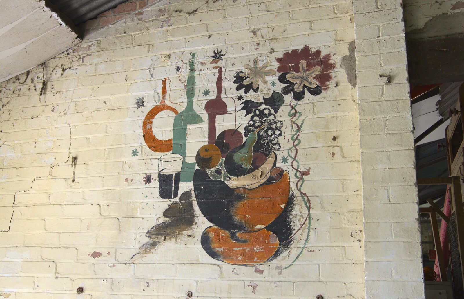 A mural of wine bottles and a fruit bowl from A 1940s Timewarp, Site 4, Bungay Airfield, Flixton, Suffolk - 9th June 2022
