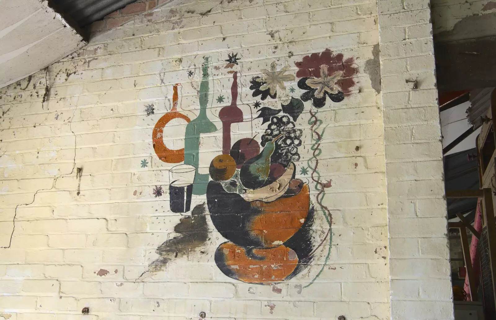 A mural of wine bottles and a fruit bowl, from A 1940s Timewarp, Site 4, Bungay Airfield, Flixton, Suffolk - 9th June 2022