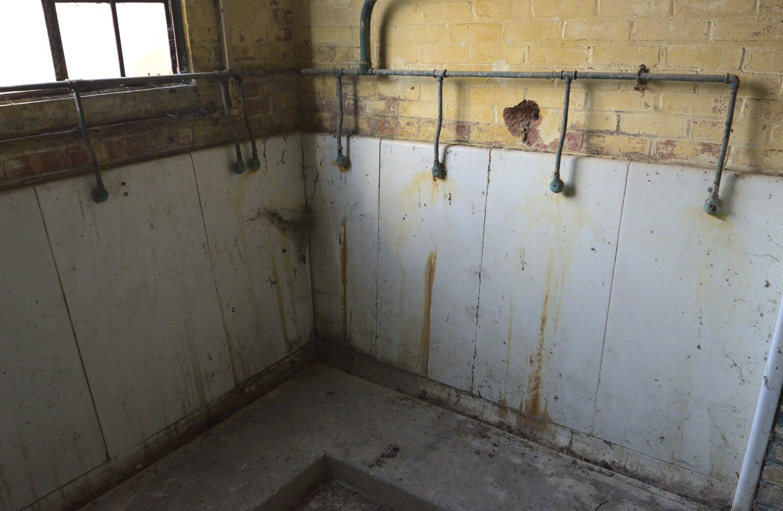 A row of original wall urinals from A 1940s Timewarp, Site 4, Bungay Airfield, Flixton, Suffolk - 9th June 2022