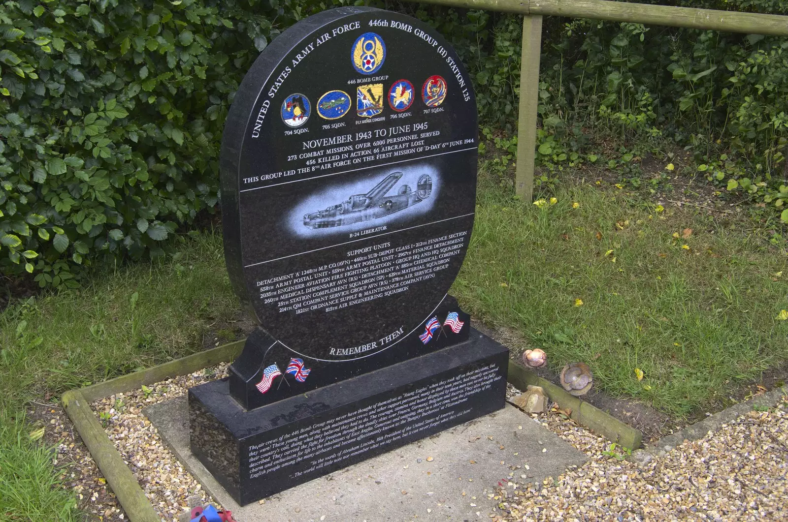 A memorial for Station 125 and the 446th Bomb Group, from A 1940s Timewarp, Site 4, Bungay Airfield, Flixton, Suffolk - 9th June 2022