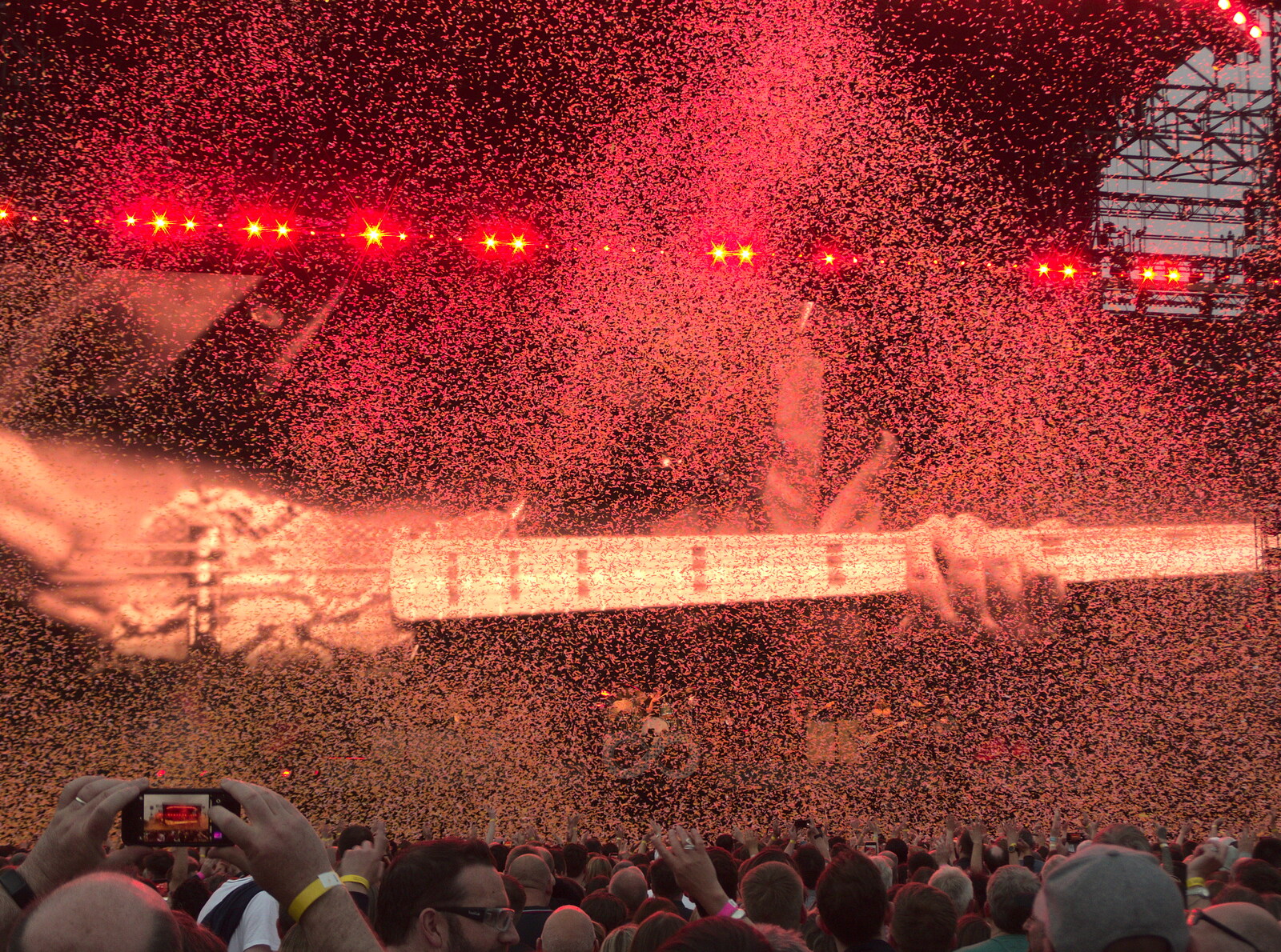 The Killers at Carrow Road, Norwich, Norfolk - 9th June 2022: Another confetti explosion goes off