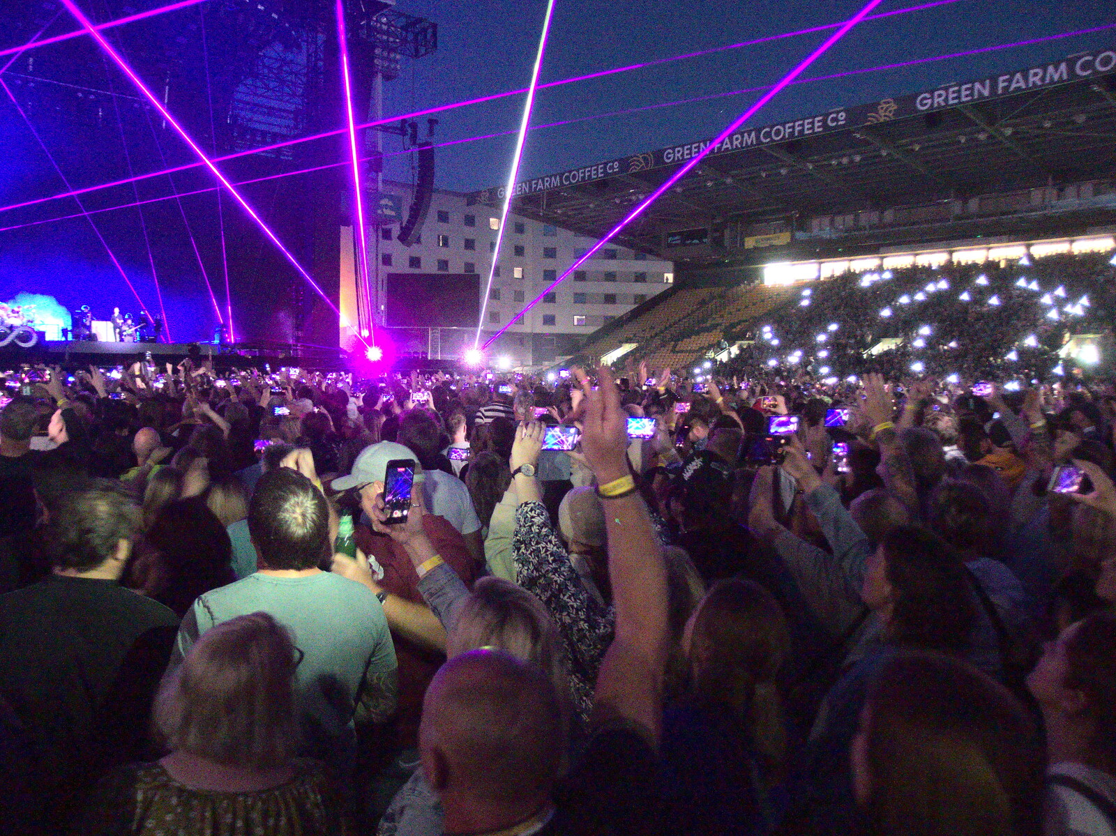 The Killers at Carrow Road, Norwich, Norfolk - 9th June 2022: Laser action over the crowds