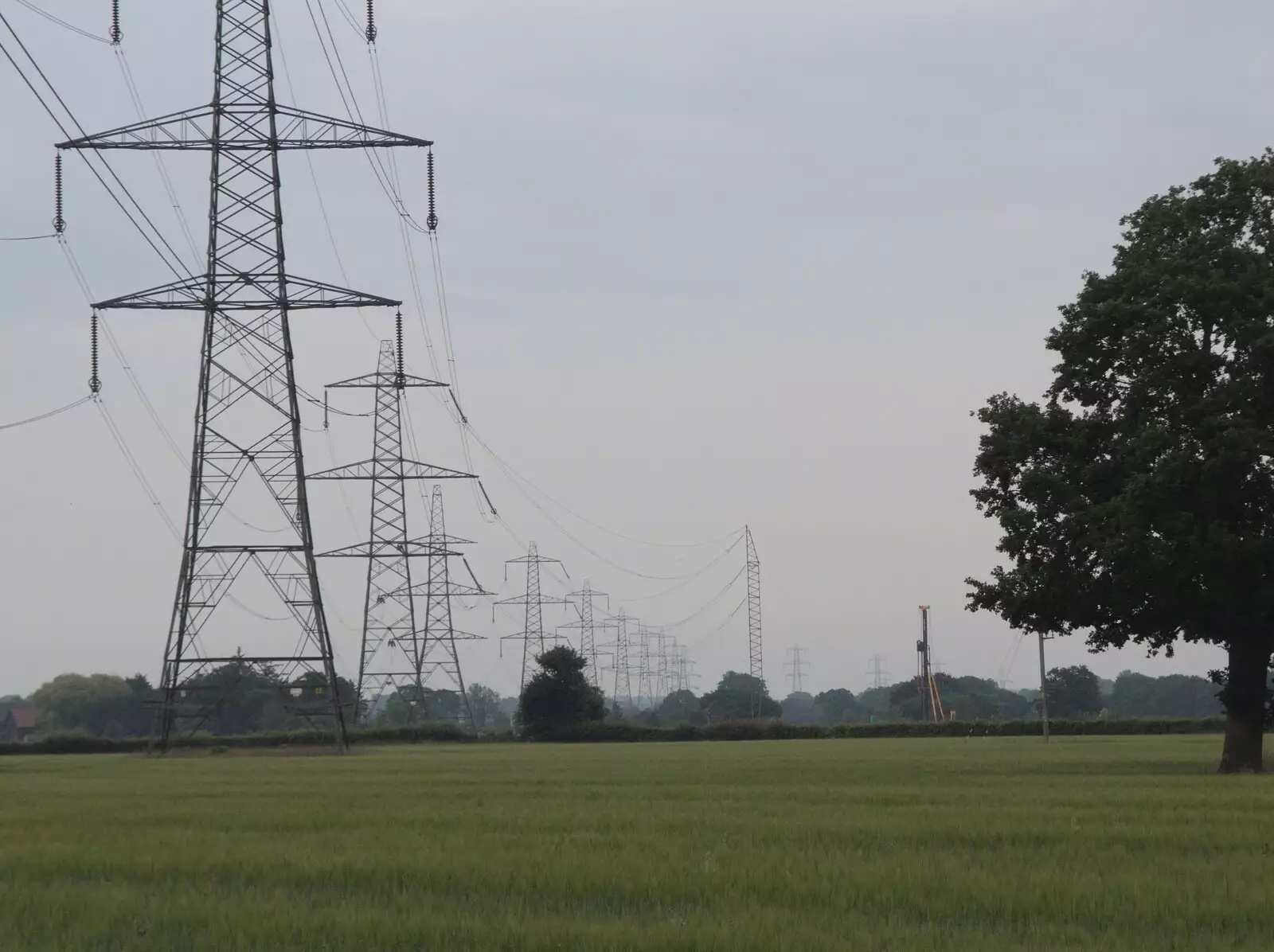 There's a temporary pylon holding out wires, from Pizza at the Village Hall, Brome, Suffolk - 24th June 2022