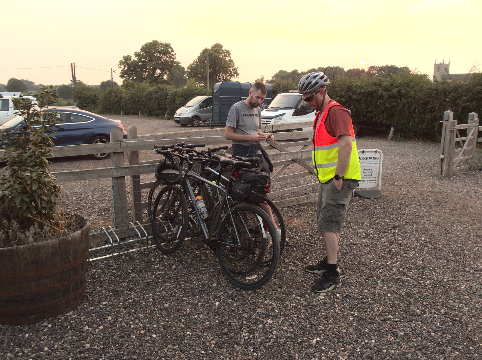 Phil and Paul get ready to ride back from Pizza at the Village Hall, Brome, Suffolk - 24th June 2022