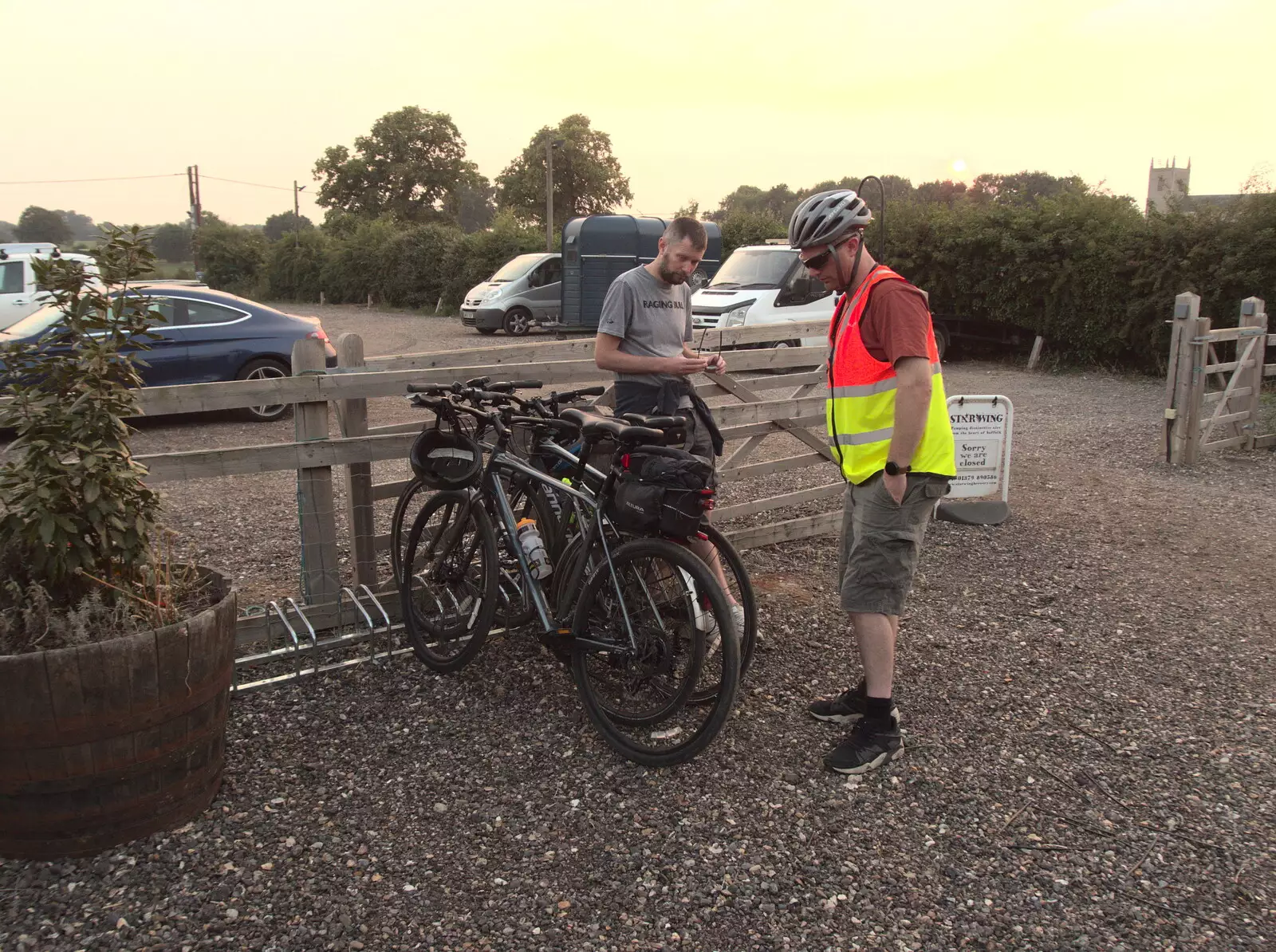 Phil and Paul get ready to ride back, from Pizza at the Village Hall, Brome, Suffolk - 24th June 2022