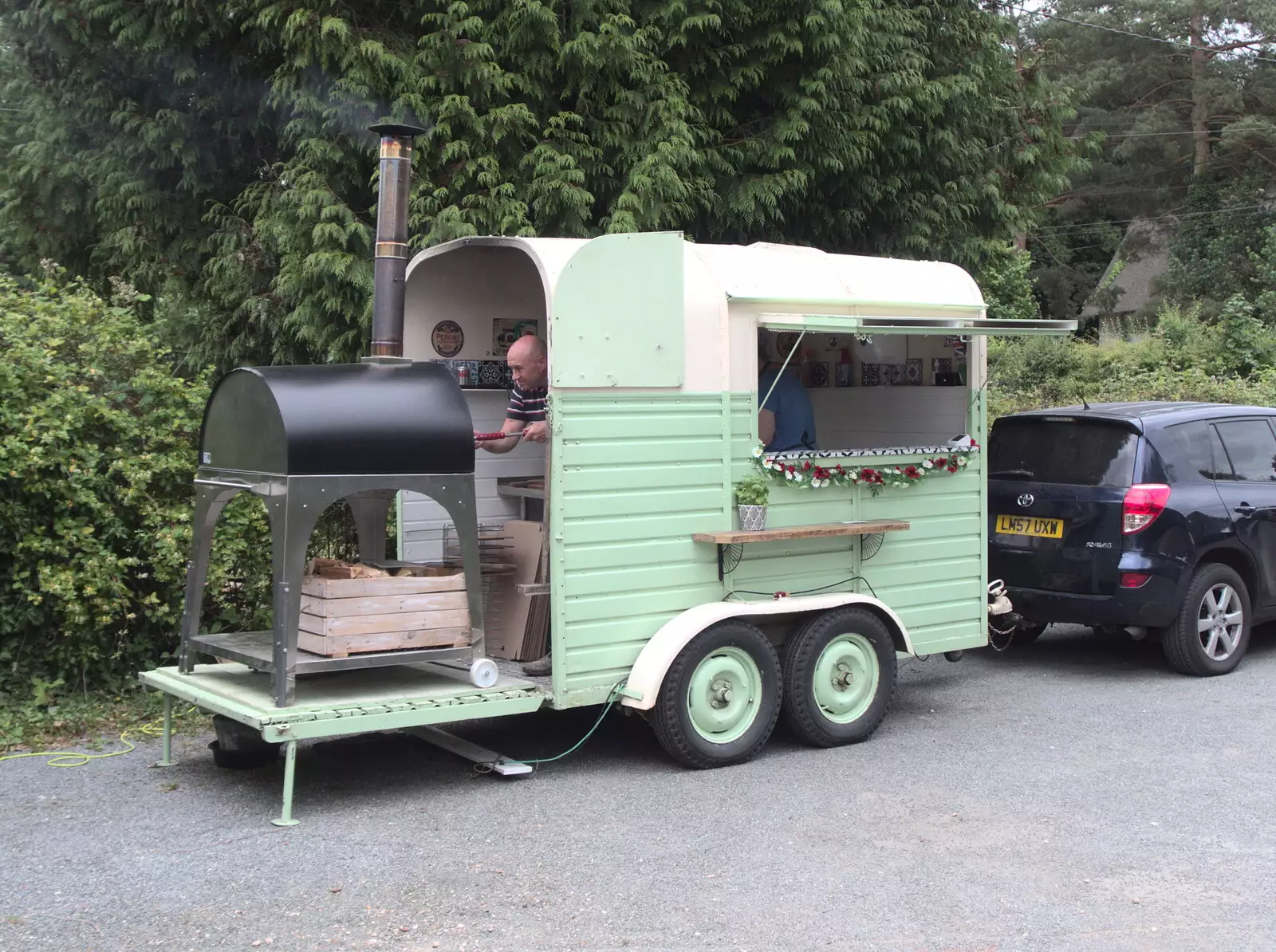 Wild Flour's pizza van is in the car park, from Pizza at the Village Hall, Brome, Suffolk - 24th June 2022