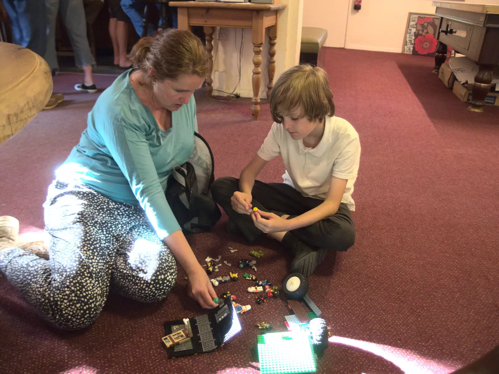 Isobel and Harry do Lego on the floor, from Pizza at the Village Hall, Brome, Suffolk - 24th June 2022