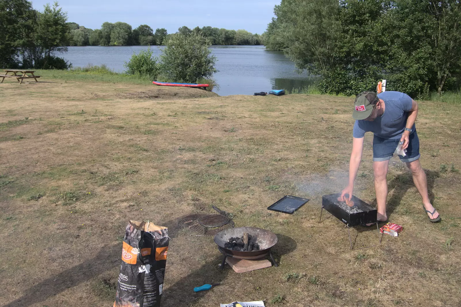 Pete's got a barbeque going, from Camping at the Lake, Weybread, Harleston - 25th June 2022