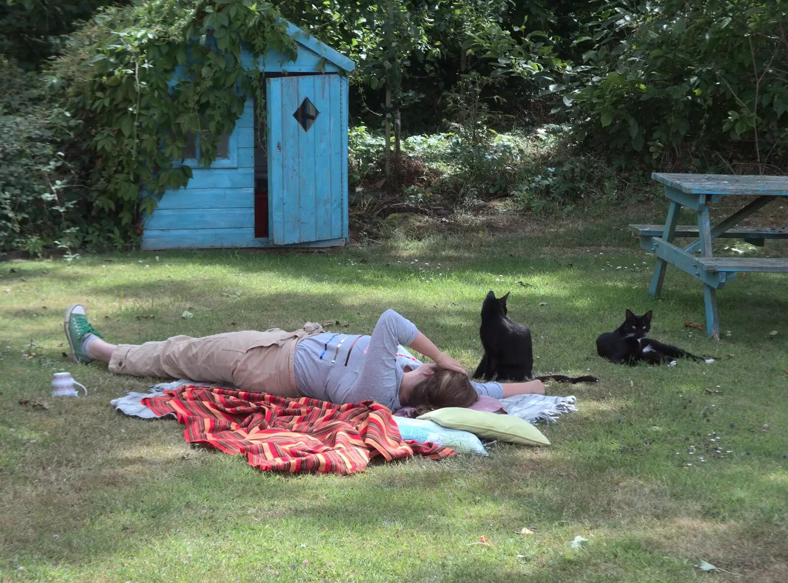 Isobel hangs out with the cats in the garden, from A Fire, a Fête, and a Scout Camp, Hallowtree, Suffolk - 30th June 2022