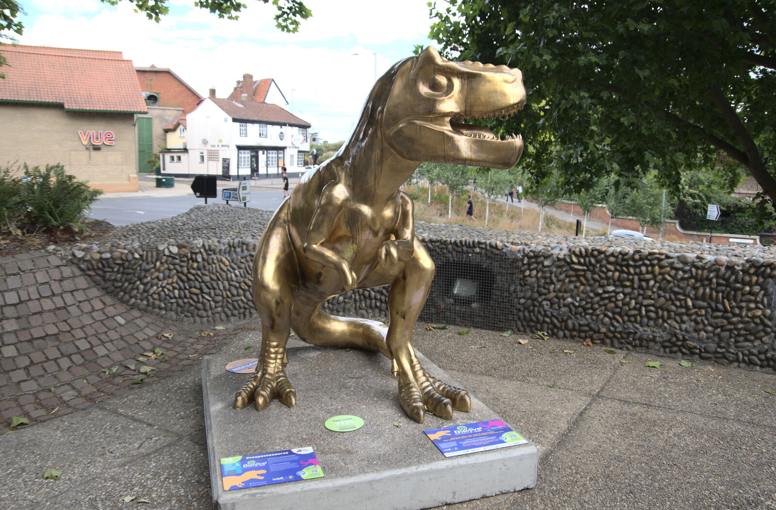 A gold dinosaur outside Propect House from The Lord Mayor's Procession, Norwich, Norfolk - 2nd July 2022
