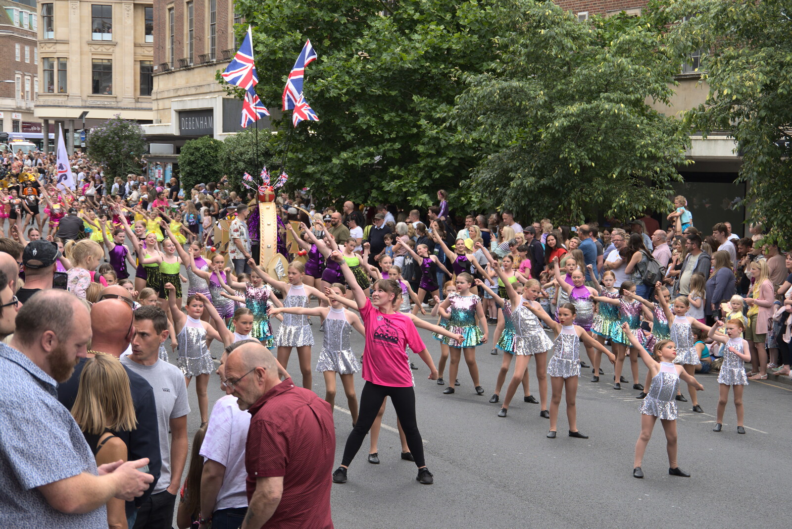 Some spangly majorettes dance around from The Lord Mayor's Procession, Norwich, Norfolk - 2nd July 2022